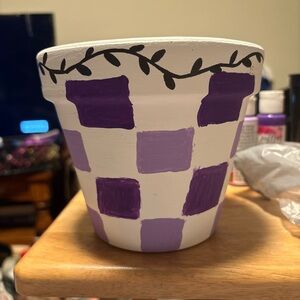 Purple and White Checkered Plant Pot